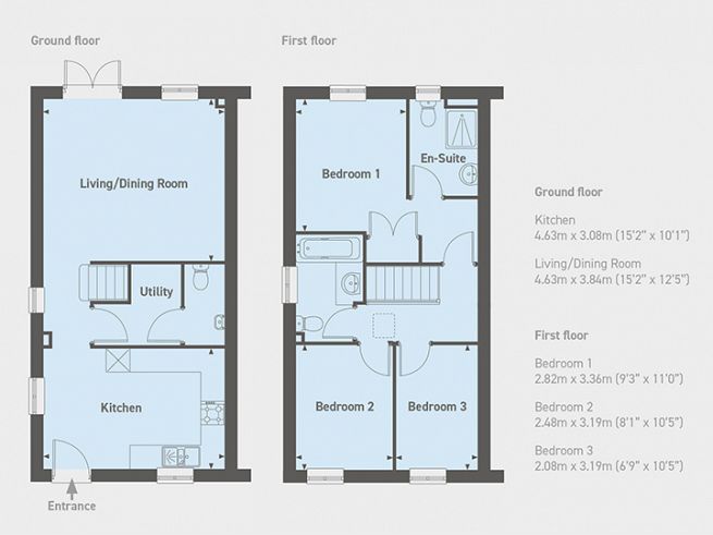 Floor plan 3 bedroom semi-detached house, plot 82 - artist's impression subject to change